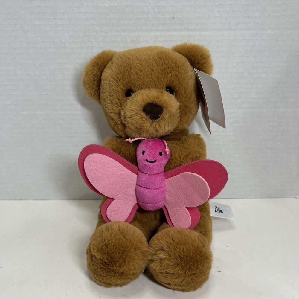 Aurora Ellie Brown Plush Bear Pink Butterfly 9" Teddy Bear Stuffie Lovey
